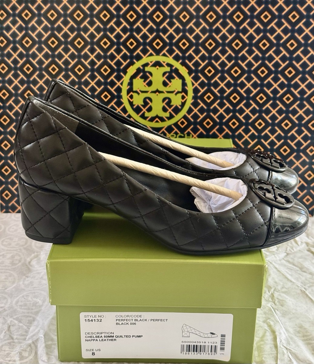 Tory Burch 黒 ハイヒールパンプス 元箱付き Brand New Tory Burch Chelsea 50 mm Black Quilted NAPPA Leather