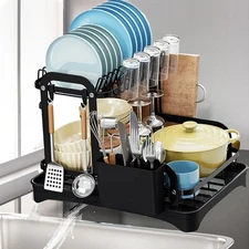 Dish Drying Rack 2 Tier for Kitchen Counter Dish Drainers Strainer W/ Drainboard