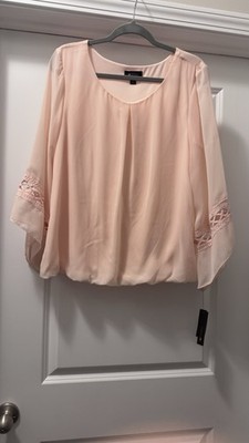 AB Studio NWT Top Women XL Blouse Bell Sleeves Peach