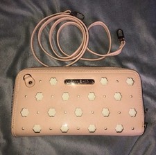 Anna Smith Flower Light Pink And Gold Purse Handbag With Phone Pocket And Strap