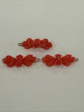 Vintage Red Ribbon Flowers Celluloid Barrette 3D Beauty