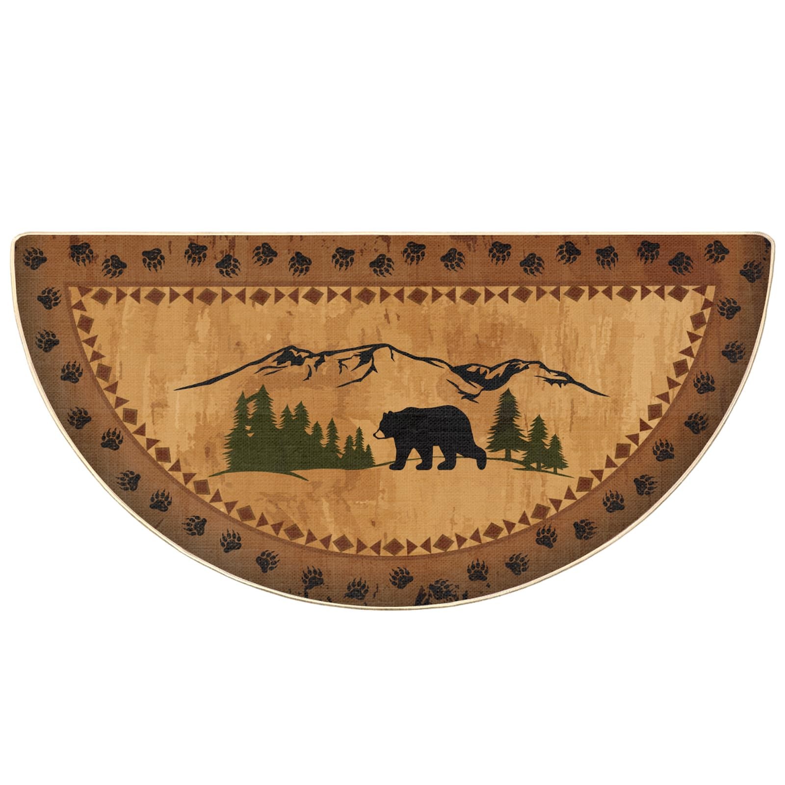 Kinlop Winter Half Round Hearth Rug Birch Bear Non Skid Fireplace Rustic Bath...