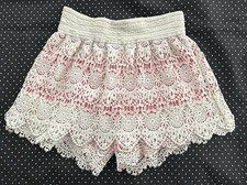 Crochet Lace Shorts Skirt Boho Size 7/8 Girls Elastic Waist Skort Beige Pink