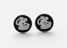 Vintage Wedgwood Black Jasperware Sterling Silver Zodiac Aquarius Clip-On Earrin