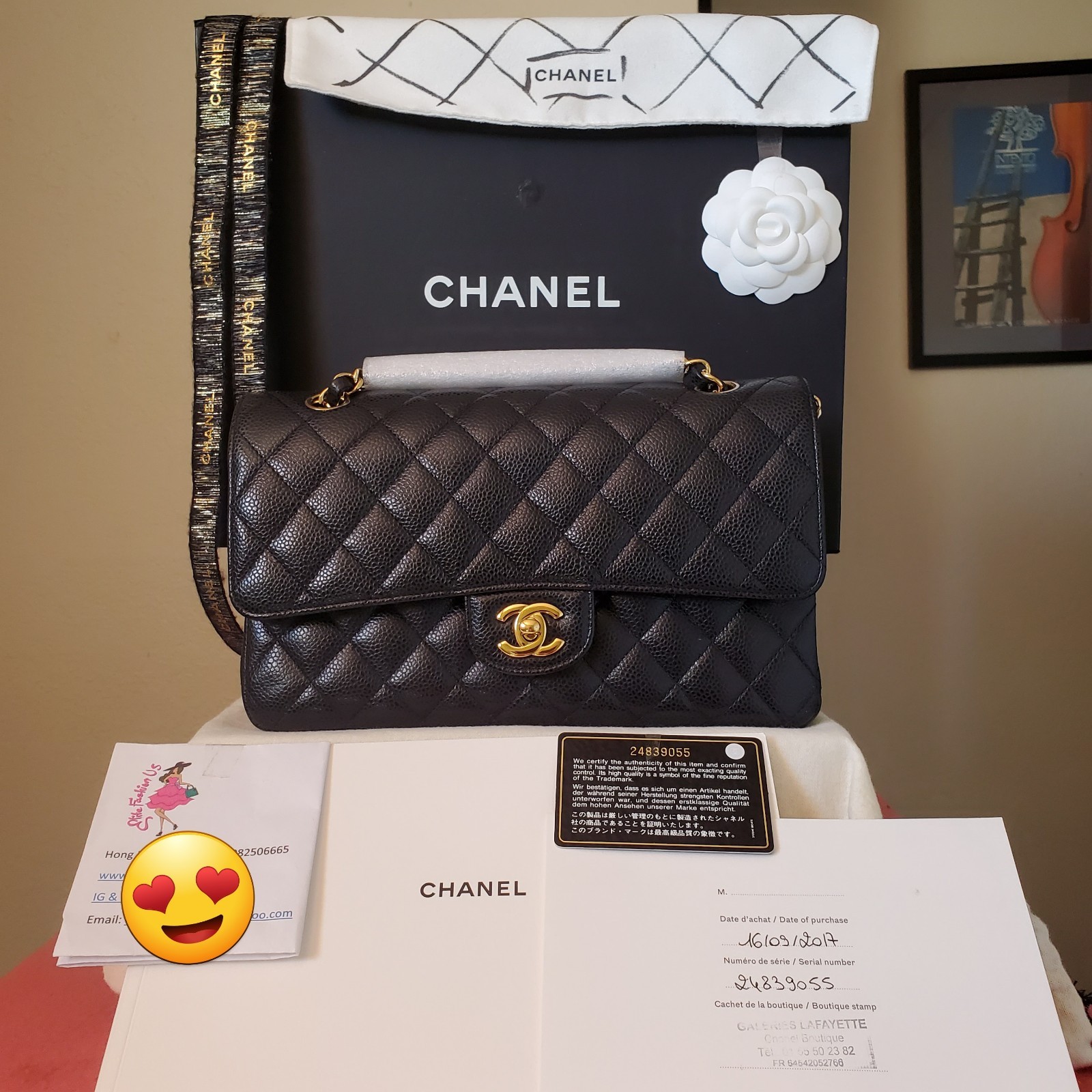 $11,700 CHANEL Classic Medium double Flap Bag black caviar gold hw 