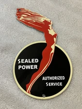 Sealed Power Authorized Service Oil Gasoline Up Die Cut  PORCELAIN ENAMEL SIGN