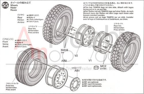 1/14 Tamiya Scania/Volvo/Mercedes-Benz 6x4 Truck Rear Tyres & Rim Set - Picture 8 of 8