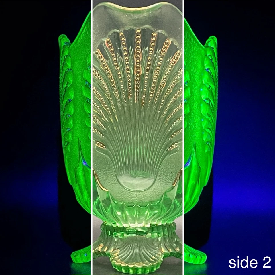 Jarra agrietada Dugan de vidrio de uranio Nueva York también conocida como concha con cuentas 1904-1913 EE. UU. Foto 4 de 4