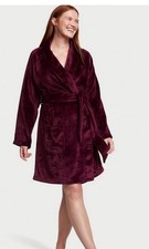 Victoria's Secret Maroon Kir Burgundy Short COZY Plush Velour ROBE M/L