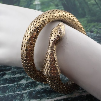 Vintage Whiting Davis 2 Row Gold Tone Snake Coil Bracelet