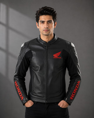 Men's Black Leather Motorcycle Jacket Armored Motorbike Racing Biker Coat