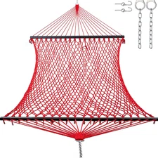 12Ft Double Hammocks, Handwoven Traditional Cotton Rope Hammock with Hardwood Sp