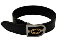 GUCCI Interlocking G Black Leather & 18kt Yel...