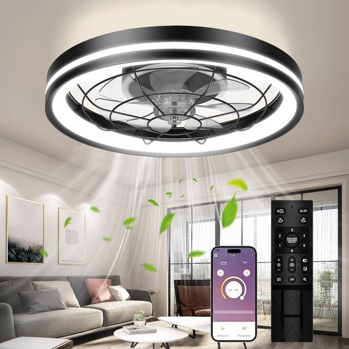 20" Modern LED Ceiling Fan Lights Flush Mount Light kit With APP Remote Control - Picture 2 of 9