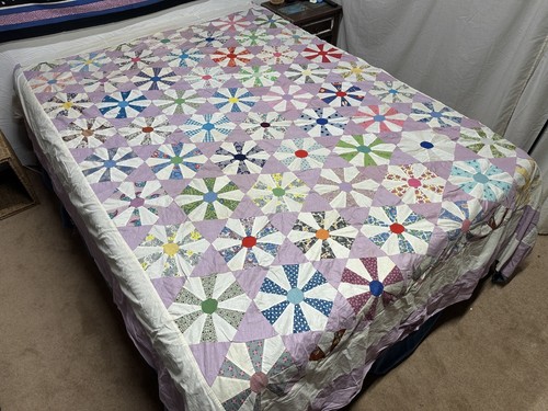 Edredón de rueda de resorte de vagón hexagonal multicolor de colección cosido a mano y a máquina - Imagen 2 de 14
