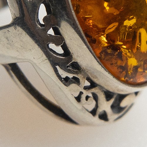 Amber Ring Sterling Silver Oval Poland Insect Inclusions Etched Valerio Size 7 - Picture 10 of 22