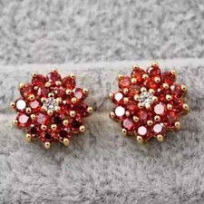 14K Yellow Gold Plated 2Ct Round Cut Lab Created Red Ruby Women's Stud Earrings