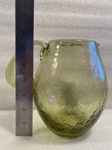 6-1/2" Vintage MCM Crackled Glass Pitcher (Blenko/Pilgram?) Light Green - Picture 7 of 9