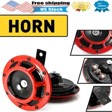 Universal 12V Electric High/Low Tone Twin Car Air Horn Kit(Red) Super Loud