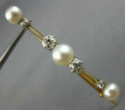 ANTIQUE .50CT OLD MINE DIAMOND & SOUTH SEA PEARL 14K TWO TONE GOLD 3D BROOCH PIN