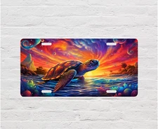 Neon Sea Turtle Aluminum Front License Plate Car Accessory Vanity Plate Tag