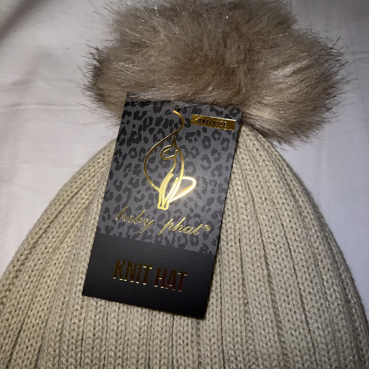 Annabelle Gray Knit Beanie with Brown Pom-Pom Fox Beanie Hats for Women for sale | eBay main image 3