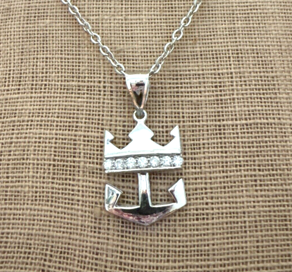 NEW ROYAL CARIBBEAN RCCL 14K White Diamond Crown Anchor on GP - Main Image