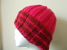 Hand knitted cozy warm wool/bamboo beanie/hat, hot pink burgundy