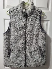Thread & Supply Vest Womens Large Gray Fluffy Fleece Full Zip Pockets Outdoor