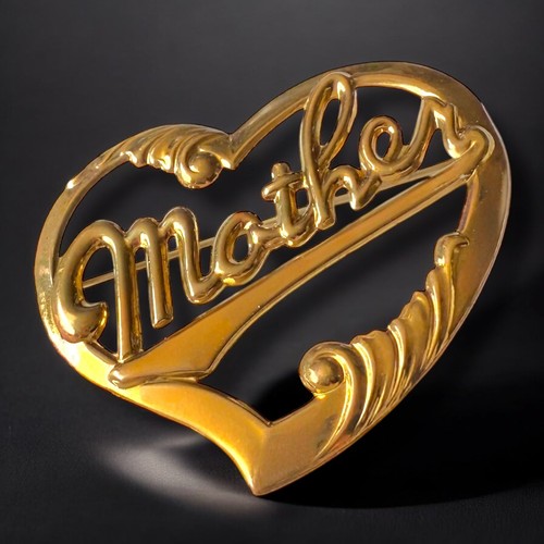 40er Jahre Mutter Herz Brosche Herz goldfarben Schnörkel Design Vintage Schmuck - Bild 4 von 8