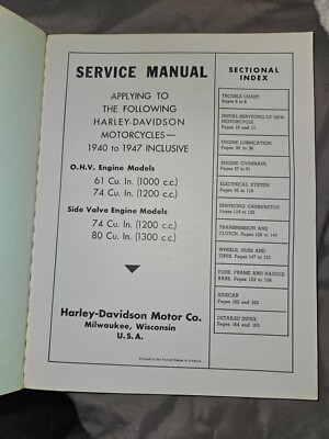 ハーレーダビッドソン サービスマニュアル 1940-47 Big Twin Vintage Harley Davidson service manual big twin 1940-47 | eBay
