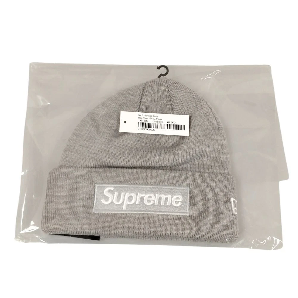 SUPREME 24AW New Era Box Logo Bonnet Tricot Gris Bruyère Véritable / 36241