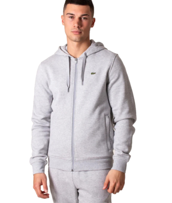 Lacoste Men's, Long Sleeve Fleece Full Zip Hoodie Sweatshirt, Grey