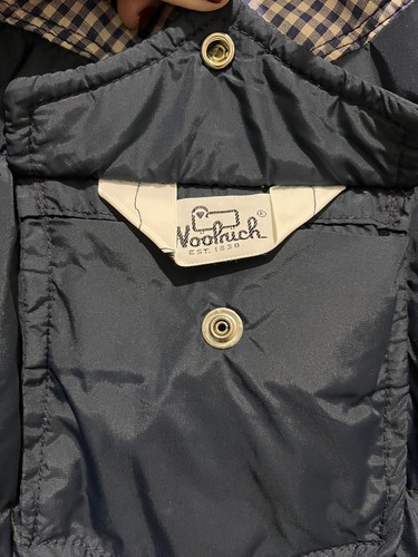 RARE Vintage Woolrich Mens Medium Blue Gingham Goose Down Puffer Jacket Snap - Picture 6 of 9
