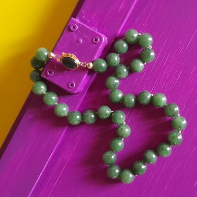 Perlenkette Hartstein - Grüne Jade - Vintage 80er Jahre