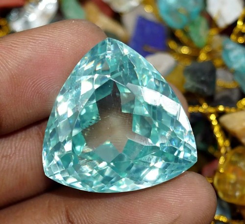 Certified Natural Trillion 95.35 Ct Cambodian Water Blue Zircon Loose Gemstone - Picture 3 of 6