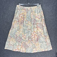 Vintage Midi Skirt Womens 11/12 Rayon Pastel Floral Abstract Pleated Cottagecore