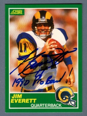 Jim Everett Signed 1989 Score Football #244 w/ 1990 Pro Bowl! LSCM COA LA Rams
