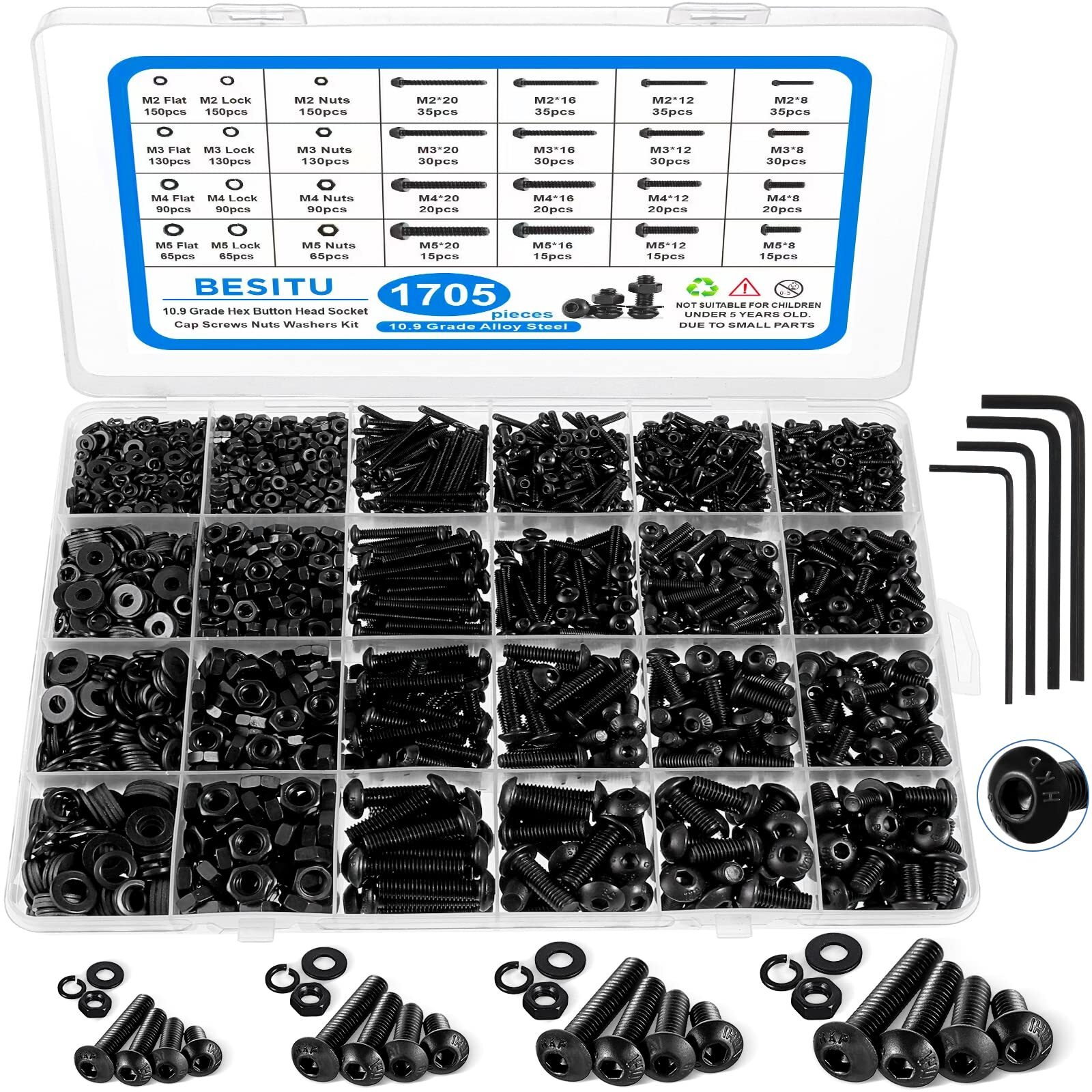 1705 Pcs Machine Screw Assortment Kit, M2 M3 M4 M5 Metric Bolts and Nuts Kit wit