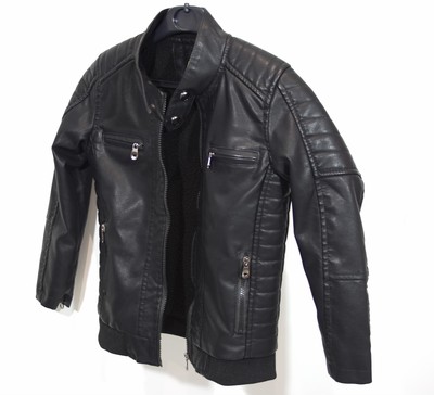Veste blouson enfant cuir avec capuche tissu