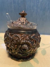 Weidlich Brothers Silver Sugar Bowl & Spoon, W.B. Mfg Co, Repousse Style C104