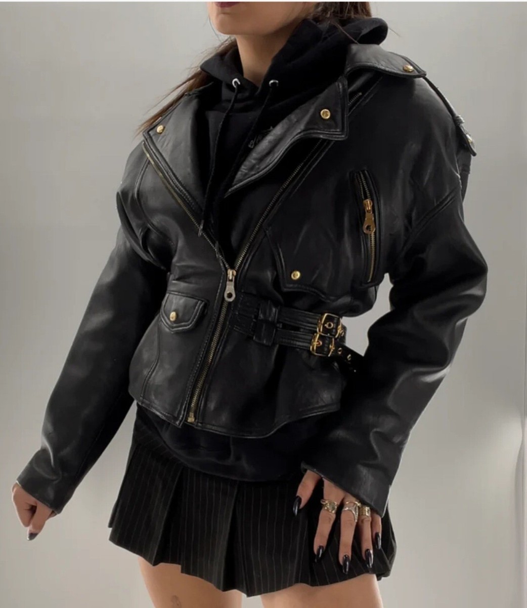 韓国製 90's STUDIO SIENA 短丈レザージャケット Y2K 本革 VINTAGE Siena Studio Womens Leather Motorcycle Biker Jacket Super