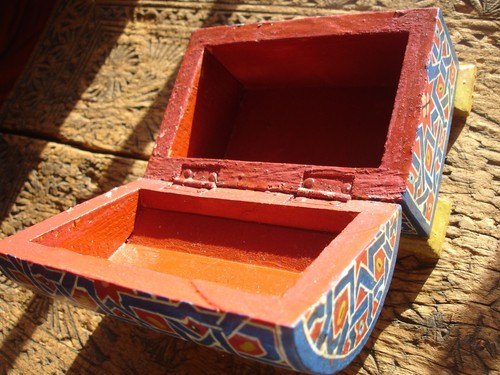 Scatola del tesoro portagioie in legno blu dipinto a mano marocchino con stelle - Foto 8 di 9