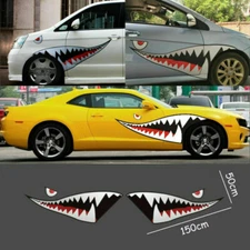 2Pcs 59'' Shark Mouth Tooth Teeth Sticker Vinyl Exterior Decal For Car Side Door