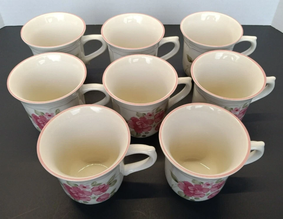 Gibson ROSELAND 856183 Rosa Rosa y Borde Flores Gres 8oz Juego de Tazas 8 Foto 2 de 4