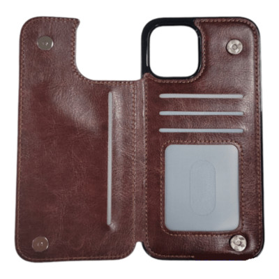 PU Leather Wallet Card Holding Case BROWN For iPhone 14 PLUS