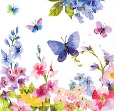 2 Two Paper Lunch Napkins for Decoupage/Mixed Media - Blue Spring Wildflowers