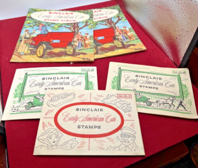 SINCLAIR EARLY AMERICAN CAR STAMPS SET 4/5  & 2 ALBUMS  AUTOMOBILES  1952