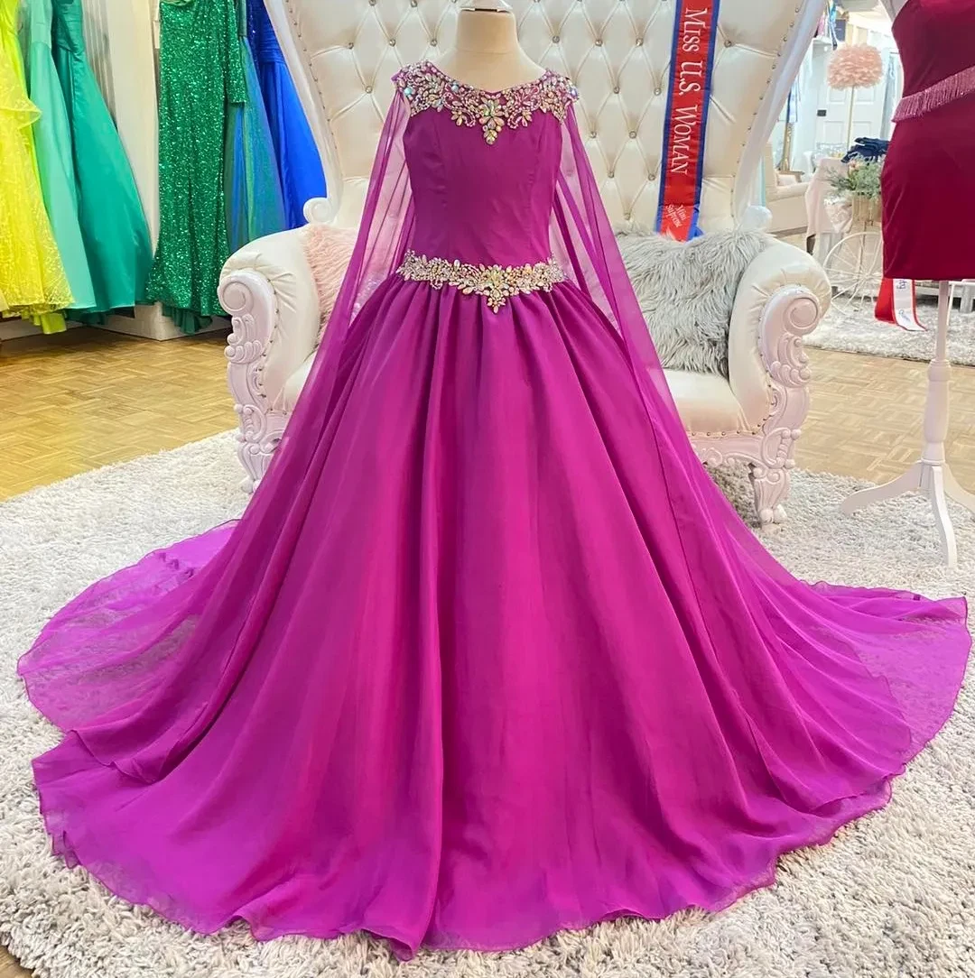 pageant dresses for teens Hot Pink Rhinestone Halter Neck Organza Kids Pageant Dress main image 1