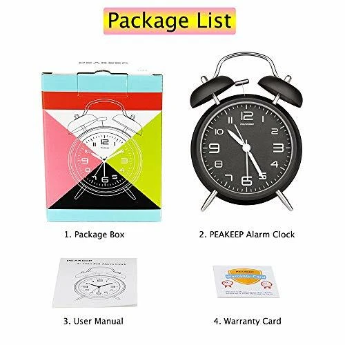 Peakeep 4 inches Twin Loud Bell Alarm Clock with Stereoscopic Dial Backlight - Image 3 of 4
